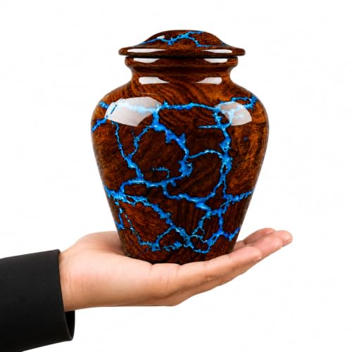 Small Cremation Urn for Human Ashes Adult - Keepsake Memorial & Funeral Urn for Mom, Dad | Premium Mini Rosewood Urn - Blue Resin Inlay | Sharing Urn for Men & Women, Pet Urn for Dog & cat - 20 CU/in - size: SMALL 20 Cu