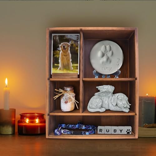Solid Wood 11*14" Pet Memorial Shadow Box with Adjustable Shelves - color: Charred Black