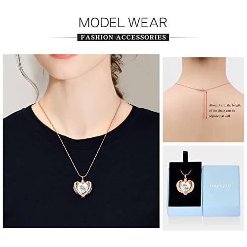 Imrsanl Cremation Jewelry for Ashes Pendant - Crystal Heart Urn Necklace with Mini Keepsake Urn Memorial Ash Jewelry - color: Rose Gold-White