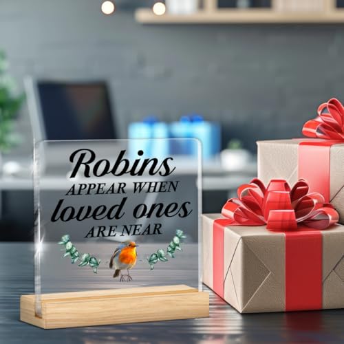 Bereavement Gifts for Loss of Loved One, Condolences Gifts | Sympathy Memorial Gifts for Loss Keepsake, Robins Appear When Loved Ones Are Near Acrylic Plaque Sign - color: Sympathy-c