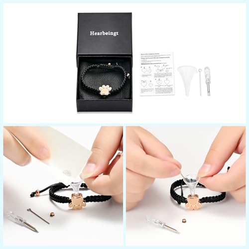 Hearbeingt Paw Print Urn Bracelet for Ashes Pet Cremation Jewelry | Stainless Steel,Adjustable Braided Rope,Mini Ash Holder for Dog Cat,Memorial Keepsake Jewelry, Bereavement Gift Pet Loss - color: B-Rose Gold