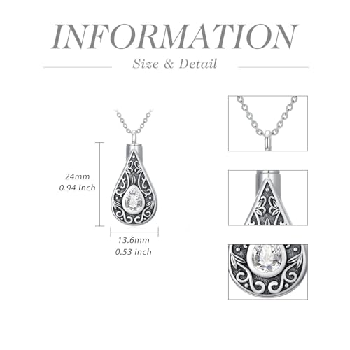 Teardrop Urn Necklace for Ashes Filigree Birthstone Keepsake Pendant Cremation Jewelry for Ashes Memorial Jewelry Gifts for Loss of a Loved One for Women - style: Apri-Diamond