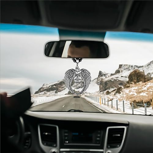 Memorial Car Charm Angel Wings, Memorial Gifts for Loss of Mother, Sympathy Gifts for Loss of Loved One in Heaven, in Memory of Mom Rear View Mirror Car Charm Hanger, Remembrance - style: Mom
