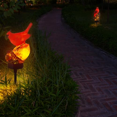 Capoda 2 Pack Solar Cardinal Bird Garden Stakes Outdoor Waterproof