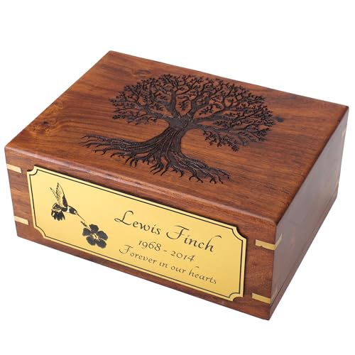 Personalized Cremation Urn for Human & Pet Ashes, Tree of Life Wooden Memorial Urns Box for Adults, Male/Female, Funeral Burial Urn, Custom Sizes S - XL (40–250 lbs Capacity) - Handmade Wood Urns
