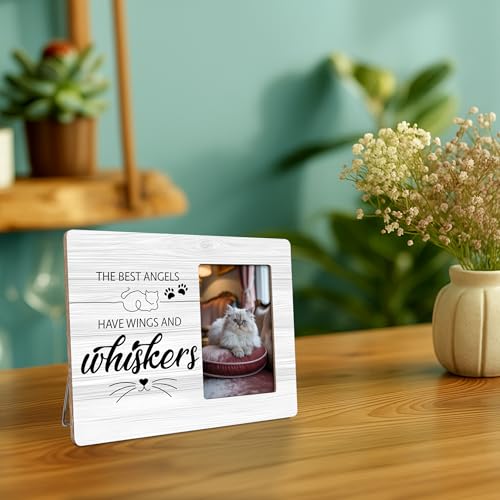 Cat Memorial Gifts for Loss of Cats Sympathy Picture Frame, The Best Angels Have Wings and Whiskers Frames Fits 4x6 Photo - color: Pink