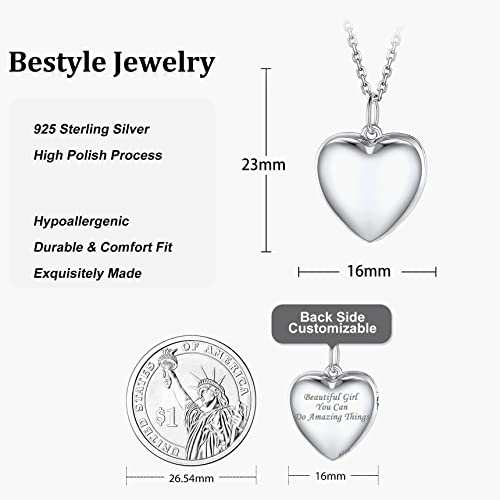 Bestyle Sterling Silver Heart Locket Necklace for Women, Dainty Cute Small Heart Locket Pendant in Gold/Rose Gold/Silver, Love Statement Jewelry Gift for Mother Wife - color: A0. Plain Bold Heart-Silver-Locket Only, NO Custom