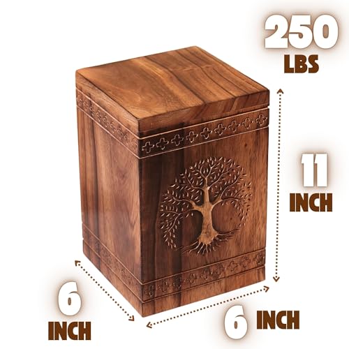 Hashcart Tree of Life Wooden Cremation Urn, Human Ashes 250 Lbs | Solid Wood, Handcarved, Adult Male Female, Mom Dad, Sympathy Gift, Burial Display