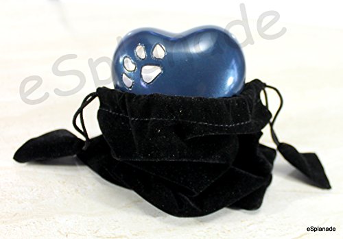 eSplanade Brass Mini Cremation Heart-Shaped Keepsake Memorial Jar Pot Container | Small Urn for Funeral Ashes Burial | Paws Engraved Metal Keepsake with Stand | Dark Blue - 2.75" Inches