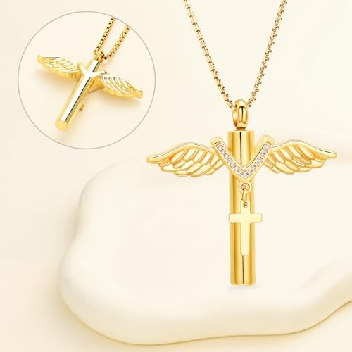 Oinsi Black Cross Urn Necklace For Ashes Of Loved Ones With Birthstone Always In My Heart Cremation Jewelry Keepsake Pendant Women Men - color: Z-Gold