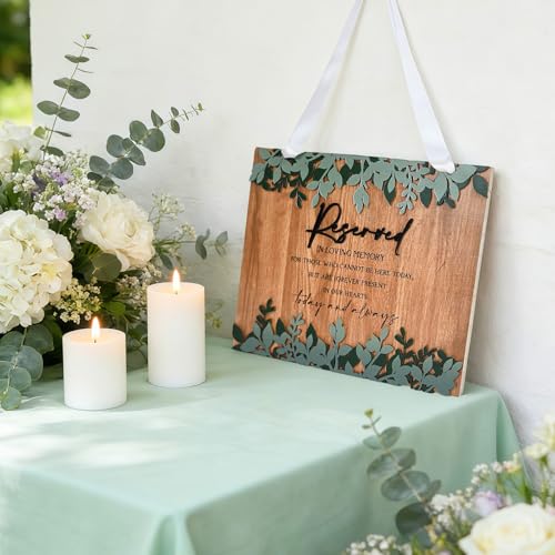 Wedding Memorial Sign 3D Raised Letters Layered Wood Sign with Ribbon Reserved Signs Blue Floral Flower in Loving Memory of Love Ones Parents Celebrating Ceremony Memories Seat Sign Heaven - style: 3D Layered Seat Sign
