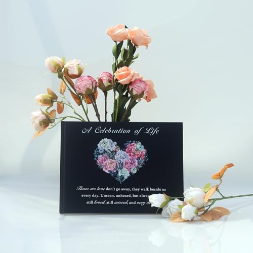 Fneral Guest Book Black Heart Tree Celebration of Life Guest Book Elegant 82 Pages Commemorative Book for Loss of Loved One Salute Book Memorial Service Album-Heart Flower - style: Heart Flower