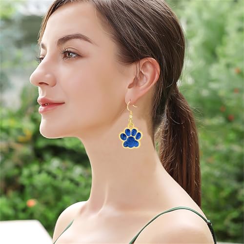 Dreuyet Paw Necklace and Earrings Set for Women Glitter Cute Dog Cat Pet Paw Print Pendant Necklace Earrings Lovely Animal Charm Jewelry Set Gifts - color: Gold Blue