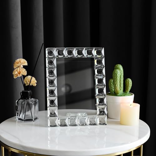 Luxury Crystal Picture Photo Frame,Grid Diamond Craft,Crystal Wedding Frame of Keepsake Photo Frames, Tabletop Display Decor Frame, Clear with Gift Box (5" x 7") - size: 5"x7"
