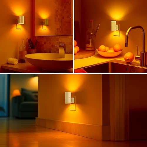 Night Lights Plug into Wall, Modern LED Night Light Plug in | Dusk to Dawn Sensor, Amber Night Light 0-100LM Adjustable Brightness, 2 Pack Dimmable NightLight, Hallway, Bedroom, Stairway - color: White-Amber, size: 2 Pack