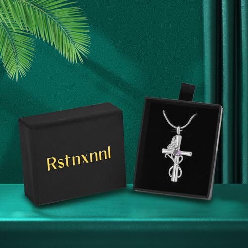 Butterfly Cross Cremation Jewelry Urn Necklaces Cross Butterfly Urn Necklaces for Ashes Memorial Keepsake Pendant for Women Men Gifts With Funnel Kit & Bag - color: Silver+Purple