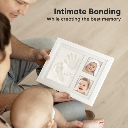 Baby Hand and Footprint Kit Quick Dry Clay Baby Footprints (Alpine White) | Pets Paw Kit, Newborn Keepsake Picture Frame for Boys, Girls, Personalized New Mom Gifts for Shower & Registry, Grandparents - color: Alpine White
