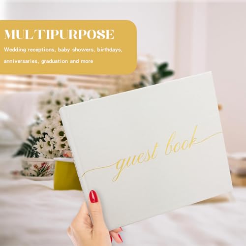 Elegant Wedding Guest Book - Perfect for Wedding Receptions, Baby Showers, Birthdays and Special Events - Polaroid Guest Book with 110 Lined Pages for Sign-in and Photos -Hardcover (White) - color: White