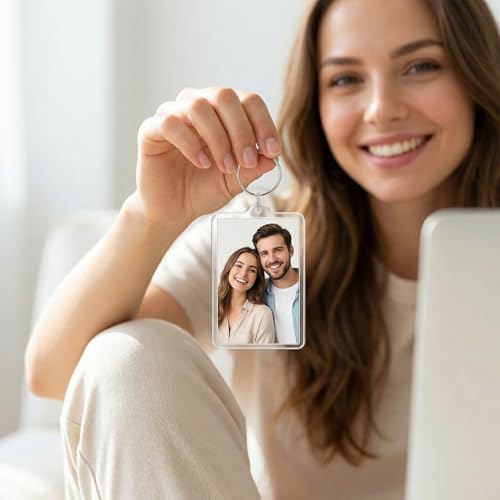 12 Pcs Blank Acrylic Photo Keychains for DIY Gifts Keyring | 2x3 Inch, Clear Rectangle Frame, Picture Insert Keychain