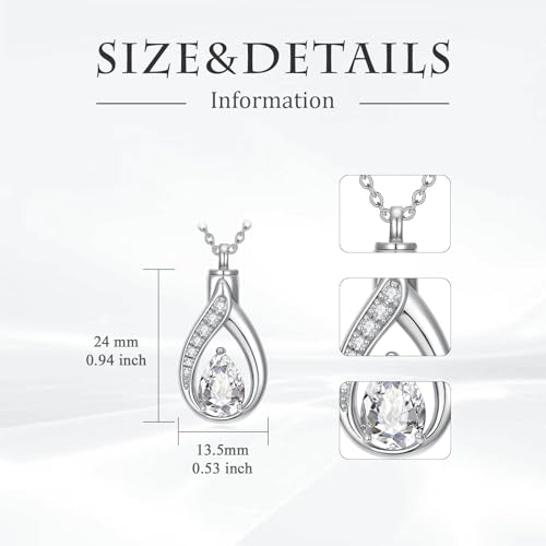 Teardrop Urn Necklace for Ashes Birthstone Keepsake Pendant Cremation Jewelry for Ashes Memorial Jewelry Gifts for Loss of a Loved One for Women - style: Apri-Diamond