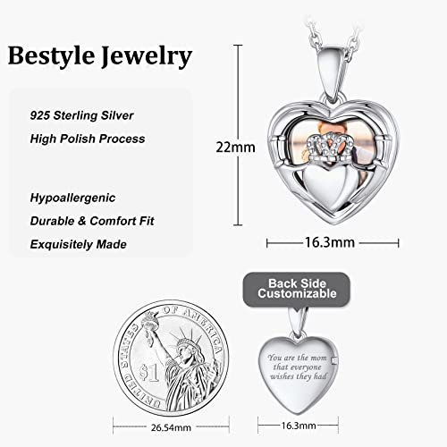 Bestyle Sterling Silver Heart Locket Necklace for Women, Dainty Cute Small Heart Locket Pendant in Gold/Rose Gold/Silver, Love Statement Jewelry Gift for Mother Wife - color: C1. Claddagh-Silver-Locket Only, NO Custom