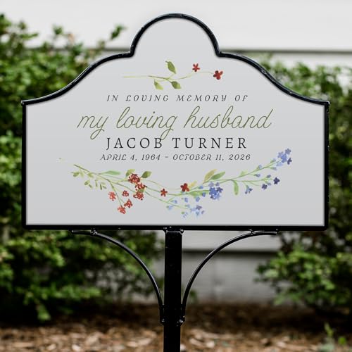 Personalized Garden Stake, Metal Memorial Plaque, in Loving Memory Gift - color: Floral