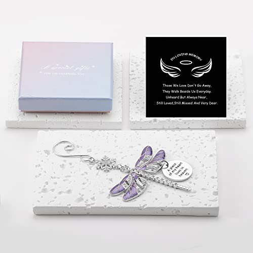 Lost Loved One Christmas Ornament,in Memory of Loved One Gifts Dragonfly Symthy Ornament,A Piece of My Heart Lives in Heaven Dragonfly Memorial Gift (Purple Memorial)