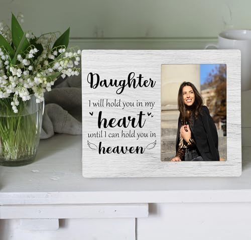 Daughter Memorial Picture Frame, I Will Hold You in My Heart Remembrance Wooden Photo Frame Gifts for Loss of Daughter, 4x6 inch Photo - style: Daughter Memorial-Grey