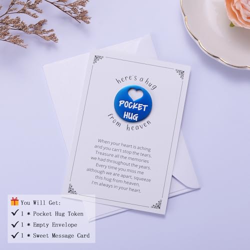 Ralukiia Pocket Hug from Heaven, Metal Engraved Token, Memorial Gift for Loss of Mom Dad Son Daughter Husband Wife Grandpa Grandma Brother Sister, Sympathy Condolence Gifts, Blue - color: blue