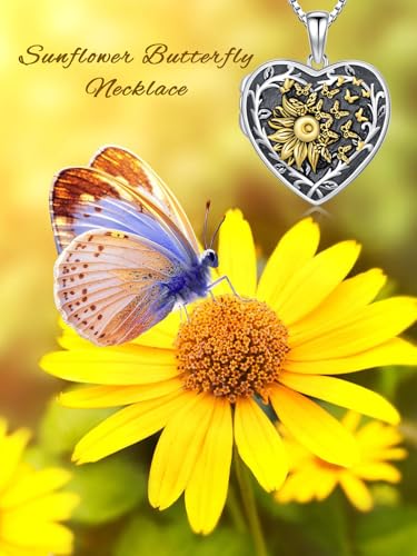 Dorunmo Locket Necklace 925 Sterling Silver Pictures Photo Keep Someone Near to You Custom Lockets Mother's Day Jewelry Personalized Photo Locket Gifts - color: L-Sunflower Butterfly, style: Locket Only