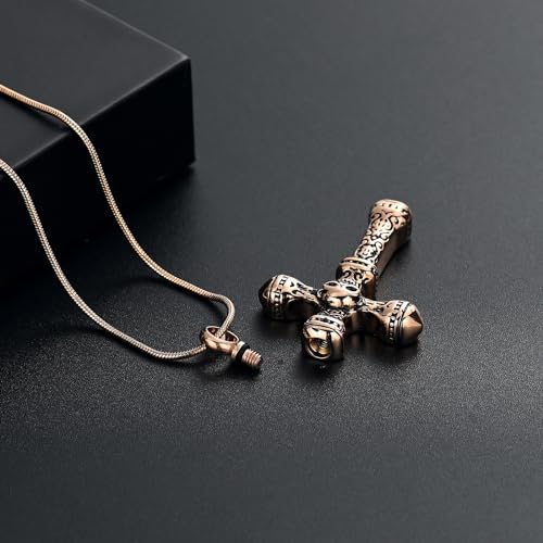 Skull Cross Cremation Jewelry Retro Skull Urn Necklaces for Ashe Stainless Steel Memorial locket Keepsakes Jewelry Human Ash Pendant Jewelry for Men Women - color: Rosegold