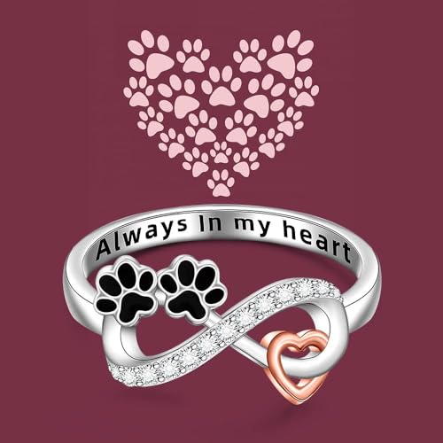 Paw Print Ring for Women Heart Infinity Claw Cat Dog Paw Puppy Jewelry | S925 Sterling Silver Infinity Cute Animal Rings Heart Jewelry Mother Birthday Gift for Him Her Gifts Size 6 7 8 9 10