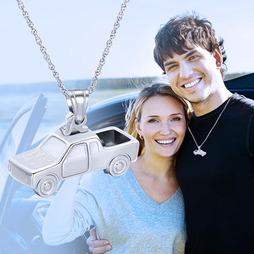 shajwo Pick Up Truck Urn Necklaces for Ashes for Men - color: Silver