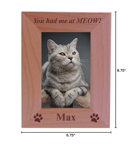 You had me at MEOW! - Custom Engraved Wood Picture Frame - Add your cats name (4x6 Vertical) - size: 4x6 Vertical