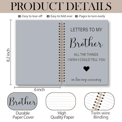 OINDADE Loss of Brother Sympathy Gifts Grief Notebook Journal, Letters to My Brother in Heaven Journal, Memorial Notebooks Gifts for Loss ofBrother, In Loving Memory Sympathy Gifts, 6x8.2In - color: brother