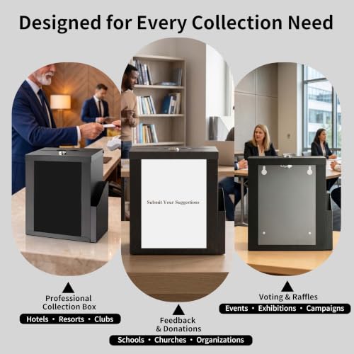 Suggestion Box with Slot and Lock, Display Panel & Carry Handle - color: Black
