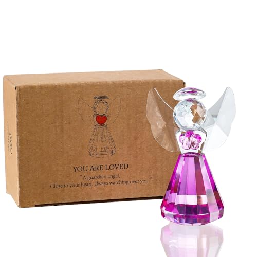 3'' Purple Crystal Guardian Angel Figurine Art Glass Angel Gifts For Women | Handmade Christmas Angel Statue Collectibles Ornaments,Christmas Thanksgiving Home Room Decor - style: Purple Angel