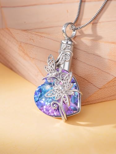 WINNICACA Silver Cremation Urn Necklaces for Ashes of Loved Ones - style: Double Dragonfly Necklace