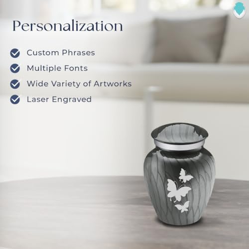 Keepsake Embrace Custom Engraved Butterflies Cremation Urn (Pearl Silver) - color: Pearl Silver