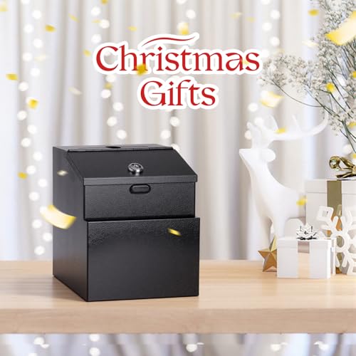 Suggestion Box with Lock Wall Mounted Donation Box Steel Black - color: Black