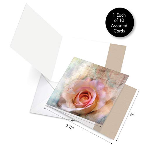 The Best Card Company - 10 Assorted Flower Cards Blank for Women (4 x 5.12 Inch) - All Occasion Floral Greetings Boxed - Wall Flowers AMQ6129OCB-B1x10 - style: Wall Flowers