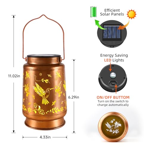 Hummingbird Solar Lanterns Outdoor Waterproof Hanging Solar Lights Gifts for Women Men Mom Metal Decorative LED Lantern Outside for Decor Garden,Yard,Patio,Lawn,Porch,Backyard - style: A、1Pack-Hummingbird