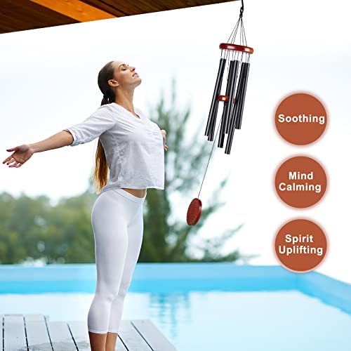 Memorial Wind Chimes for Loss of Mother or Father – Personalized Sympathy Wind Chimes for Outside, Bereavement Gifts for Loss of Loved One, Unique Outdoor Remembrance Gifts - size: Black - Round Design