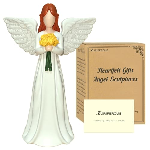 Guardian Angel, Angel Figurine Memorial Gift for Women, Sympathy & Mothers Day Birthday Valentines Home Decor Sculpture, Hand-Painted Flower-Holding Angel Decor