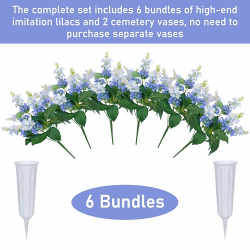 2 Sets Artificial Flowers for Cemetery with Vase 20Inch | UV Resistant Grave Decorations Long-Lasting Cemetery Flowers for Grave Headstones Graveyard Outdoor