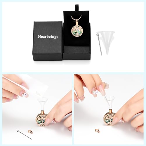 Hearbeingt Teardrop Urn Necklaces for Ashes Tree of Life Memorial Locket - color: Abalone Shell-Rose Gold