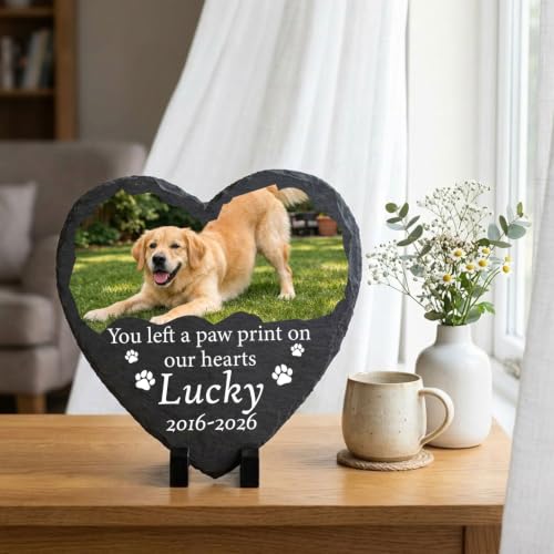 Dog Memorial Stone for Loss of Pet Cat with Photo Dog Sympathy Gifts - color: Design 13