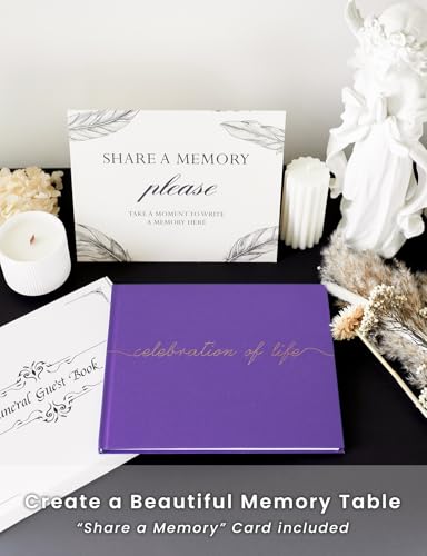 Funeral Guest Book for Celebration of Life, in Loving Memory Sign in Book - color: Purple