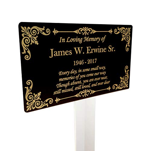 Personalized Memorial Plaque Stake, Grave Marker (Black/Gold) - color: Black/Gold