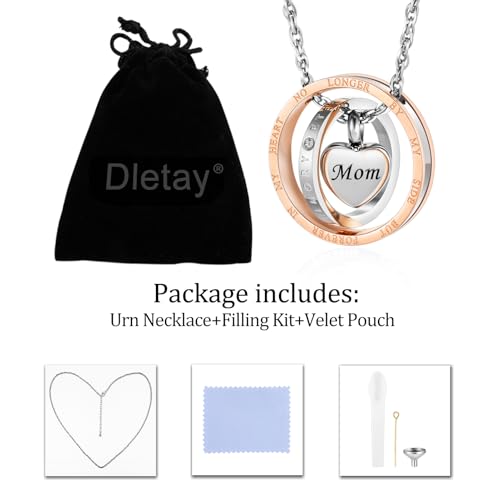 Dletay Urn Necklace for Ashes Stainless Steel Cremation Jewelry Memorial Ash Necklace for Men Women Urn Pendant Ashes Holder - color: Gold-Mom